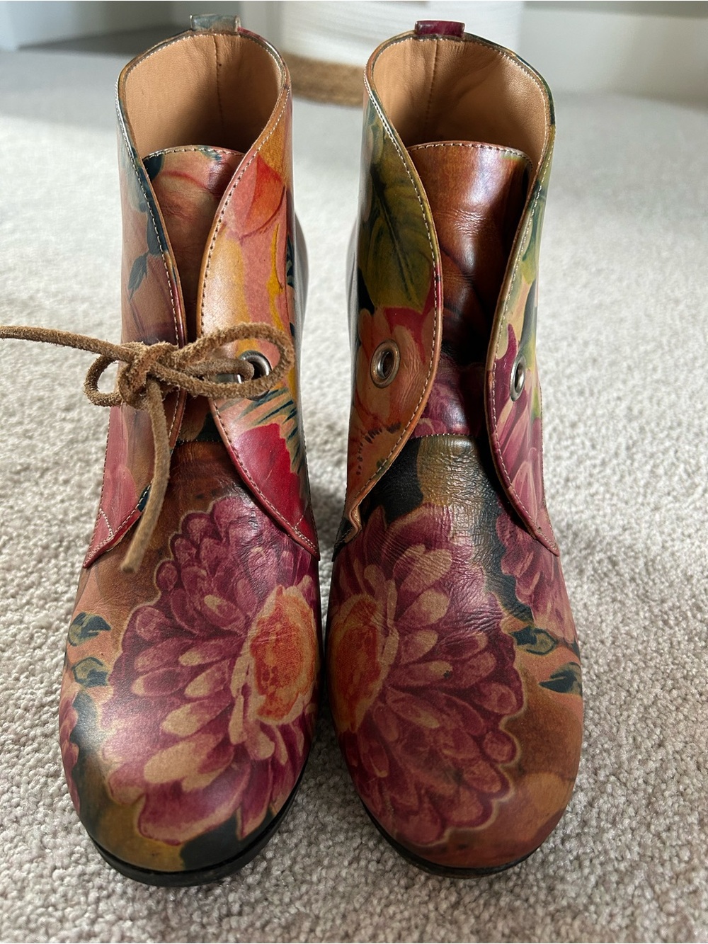 John Fluevog Floral Leather Ankle Boots - Picture 4 of 4